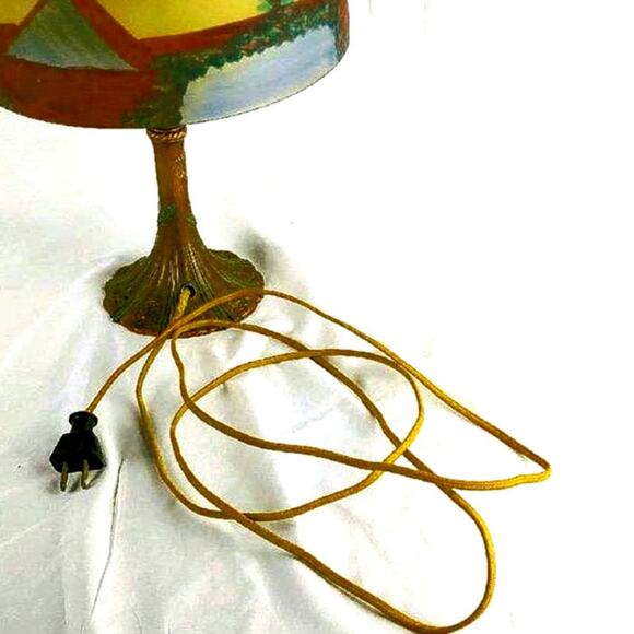 Rare Vintage Reverse Painted Egyptian Style Landscape on Glass Table Lamp. - Picture 3 of 11